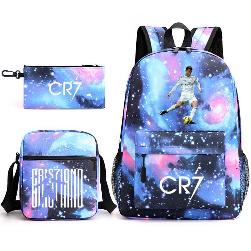 School Bag, Peripheral Printing Three-piece Set, Student School Bag, Backpack, Messenger Bag, Pencil Bag.