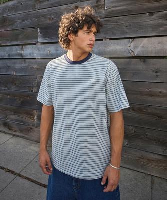 Peullukeu Casual Striped Short Sleeve T-Shirt Sky Fst344