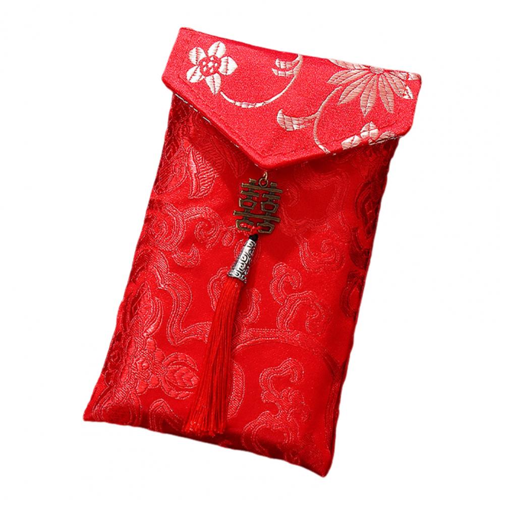 Luxury Wedding Chinese Red Envelope Dragon Phoenix Embroidered Satin Lucky Money Envelope Pocket Wedding Spring Festival Gift