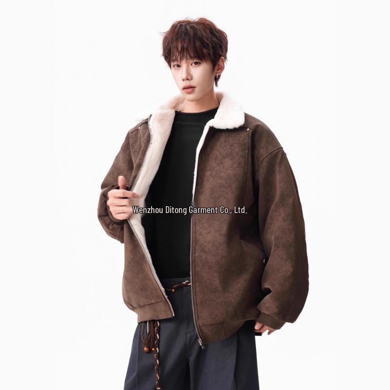 

Men s American Lambswool PU Leather Winter Jacket - Barn Style, Cool, Thick, Warm, Workwear Coat XL коричневий