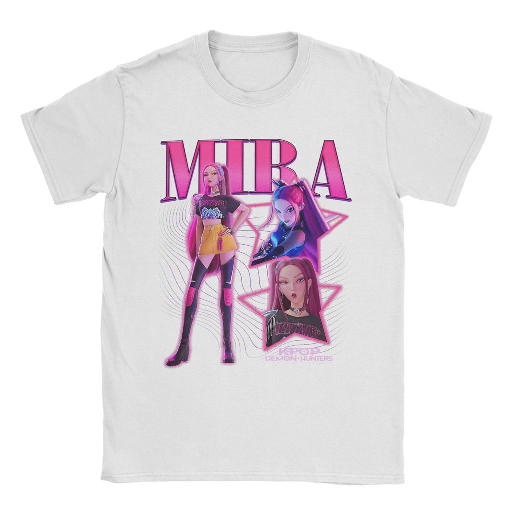 Mira Showcase Retro Neon HUNTRX HUNTRIX Kpop Demon Hunters T-Shirt for Men Pure Cotton Tees Short Sleeve T Shirts Summer Tops