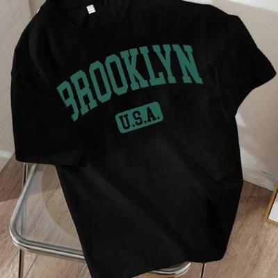 BROOKLYN Green Letter Logo Print T-Shirt Women's Fashion Top Summer Women's Short Sleeve