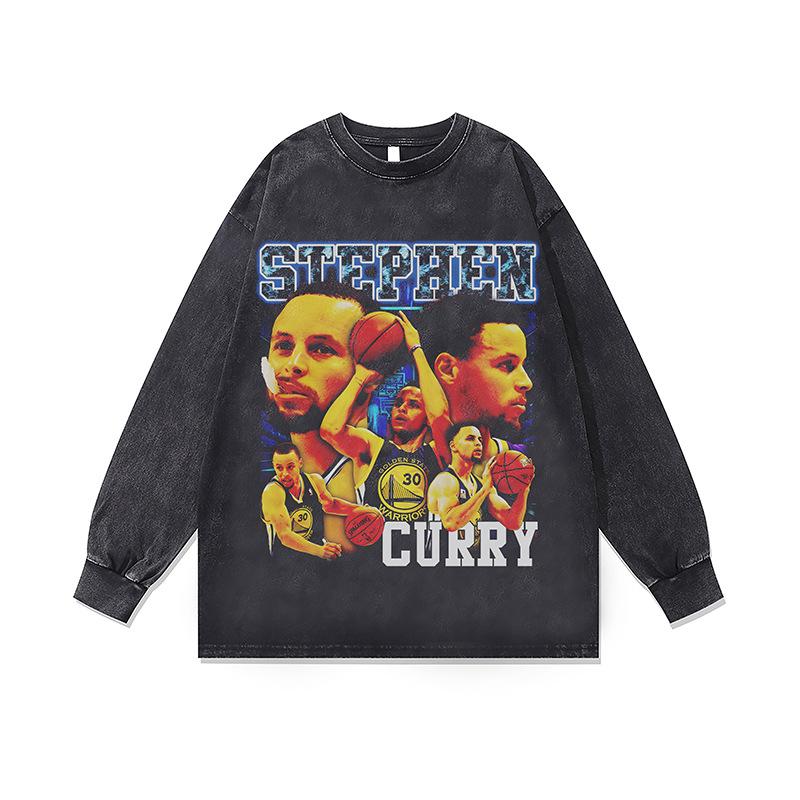 Washed Retro Washed Crew Neck Sweatshirt Autumn And Winter New American Hip-Hop Bottom Long-Sleeved T-Shirt For Men And Women