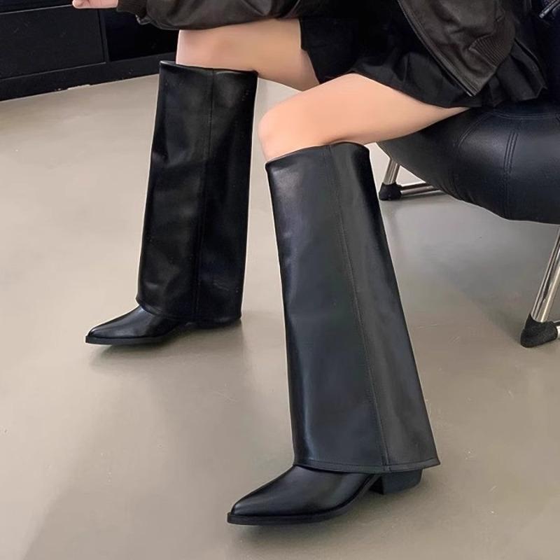 Pointed trouser boots spring new thin boots but knee fashion versatile thick heel western cowboy boots