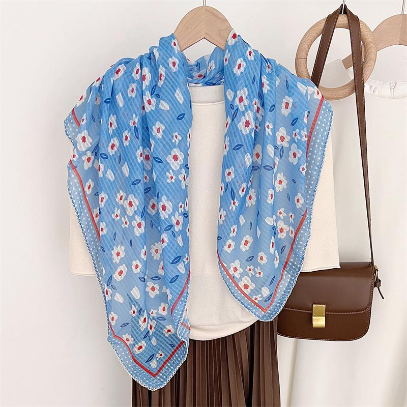 Lovely Polka Floral Lace Chain Square Viscose Shawl Scarf Lady High Quality Wrap Beach Cover Stole Bufandas Muslim Hijab 85*85Cm
