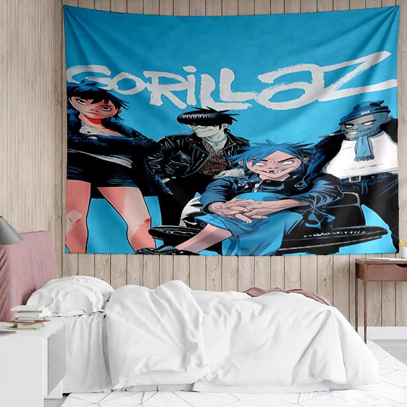 Gorillaz Print Tapestry, Backdrop, Easy Setup, Ideal for Bedroom, Office & Living Room, with Aesthetic Wall Hanging Decor.