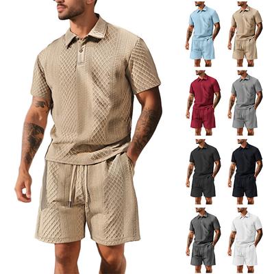 2026 Summer Fashion Sports Style Short Two Piece Set Men's Casual Solid Color Jacquard Short Sleeves Pullover POLO Shirt Shorts 2 Piece Sets