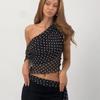 Mesh Vest 2025 Summer New Sexy Oblique Collar Polka Dot Print Irregular Mesh Cami Women Spicy