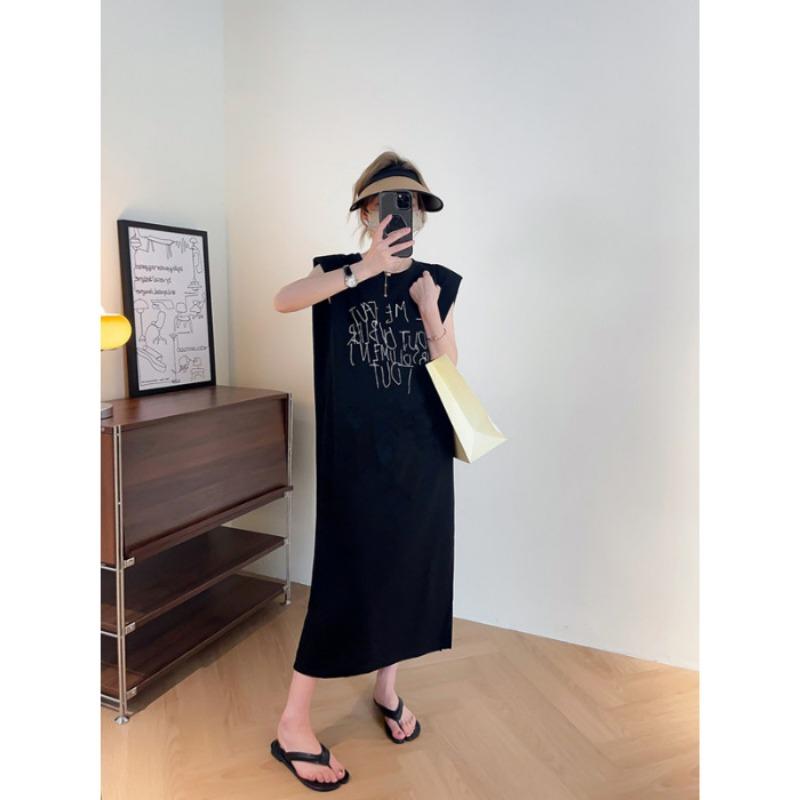 

Женская юбка с разрезом, длинная, свободная, большого размера, без рукавов, модное ленивое платье, жилетное платье 2XL чёрный