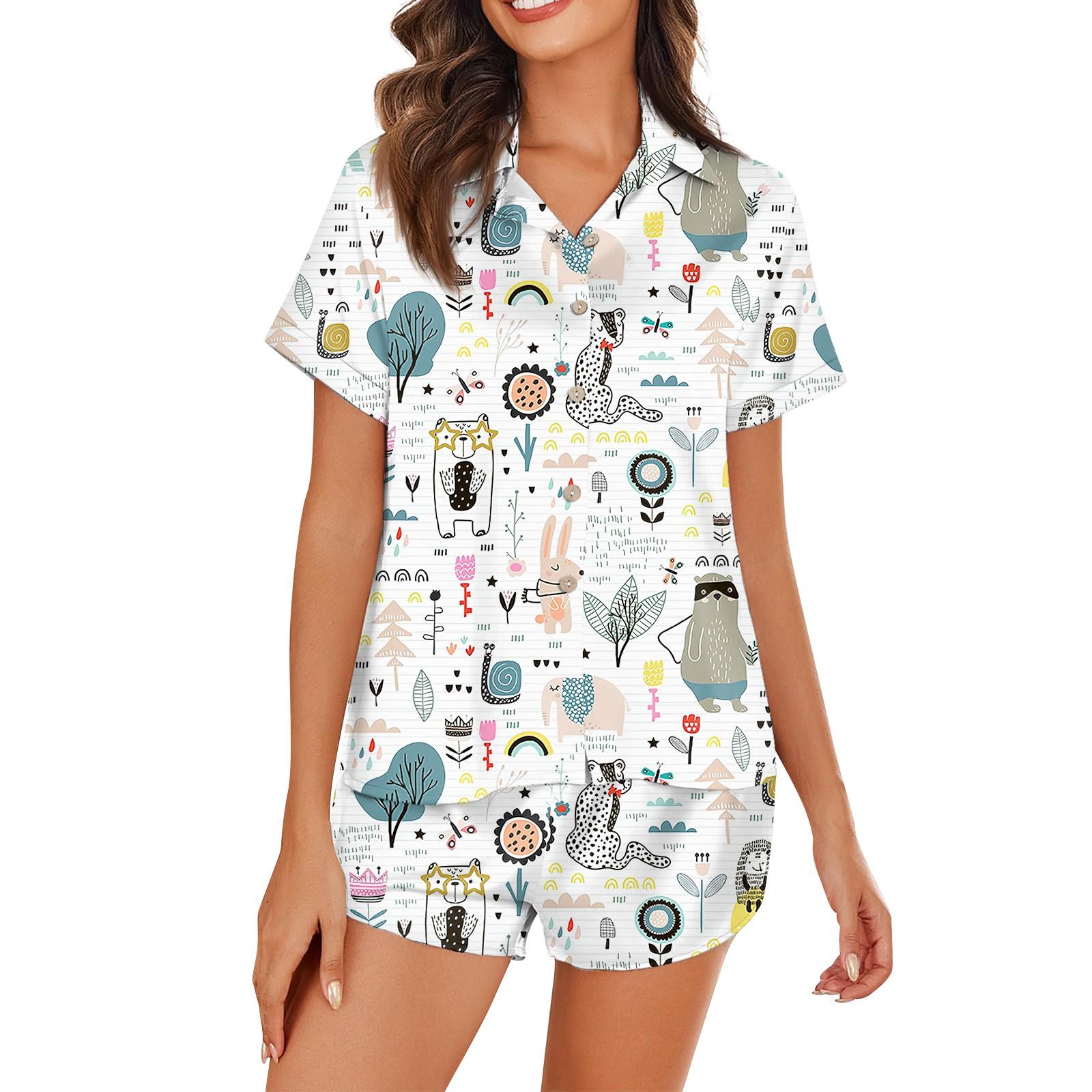 

Женская шелковая пижама с пуговицами, домашняя одежда, принт со звездами, короткий рукав, атласный пижамный комплект из 2 предметов M чёрный