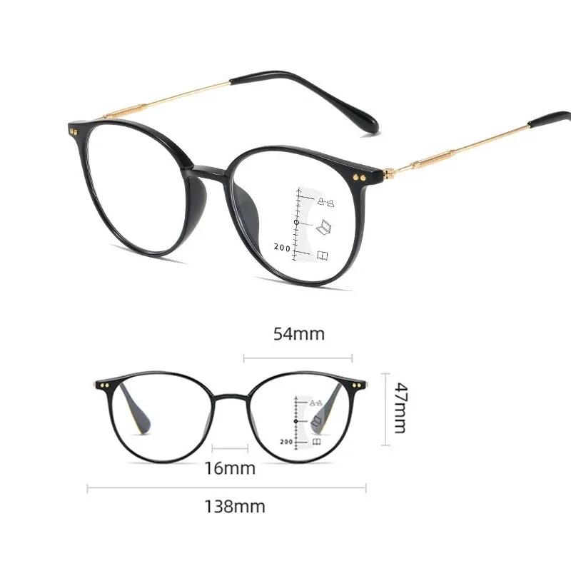 Ladies Round Frame Multifocal Presbyopia Glasses Anti Blue Light Finished Progressive Reading Eyeglasses Prescription Eyewear