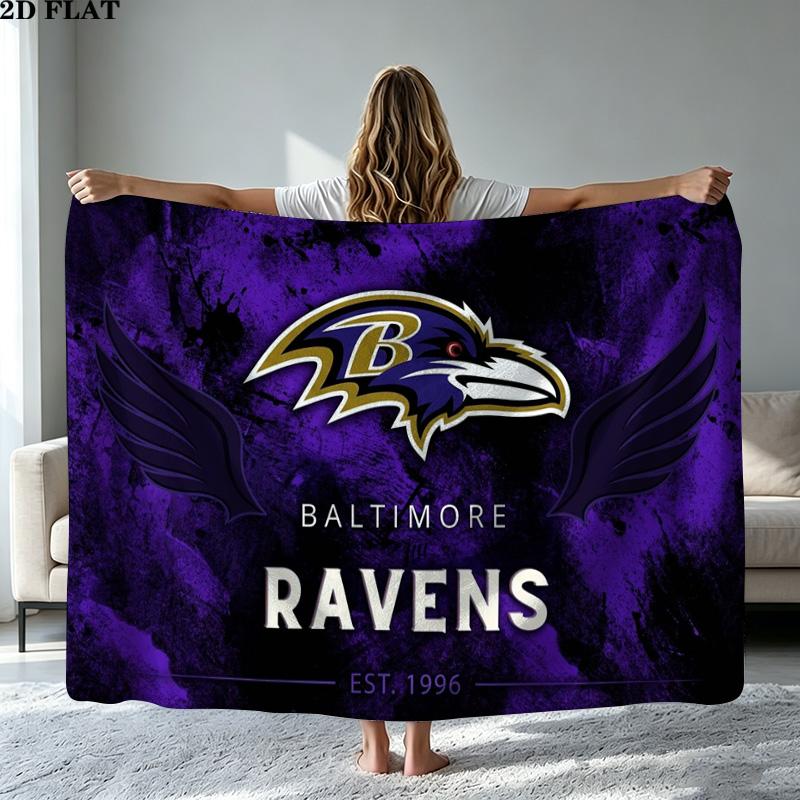 Koc flanelowy z nadrukiem Baltimore Ravens Wysokiej jakości Ciepły Komfortowy Pokrowiec na wszystkie pory roku Idealny na prezenty Wystrój domu