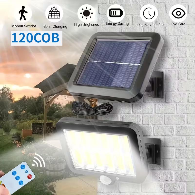 

120COB Солнечные уличные фонари 3 режима Наружный солнечный садовый светильник с датчиком движения Водонепроницаемый солнечный светодиодный настенный светильник для патио гаража