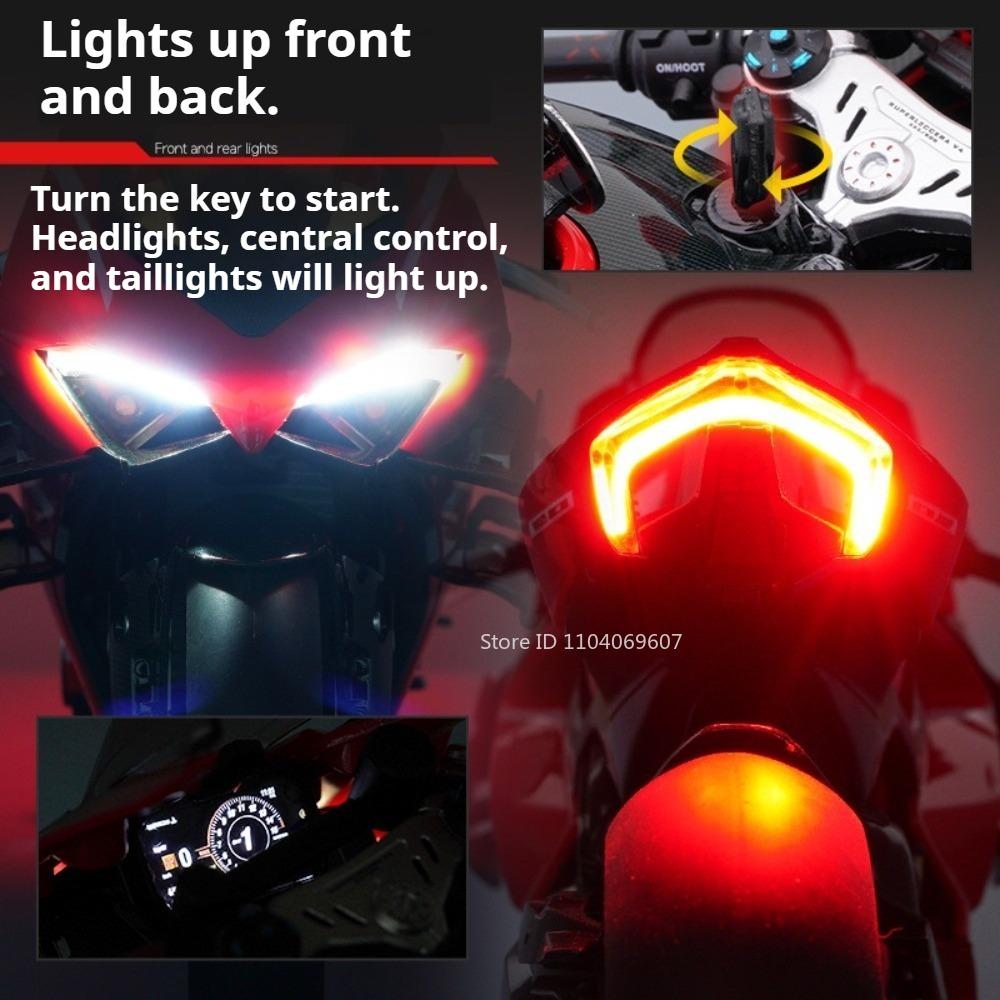 Large 1:7 Scale V4 V4R Motorcycle Model Toy Linkage Steering Shock Absorption Spray Motorbikes Sound Light Models for Kids Toys