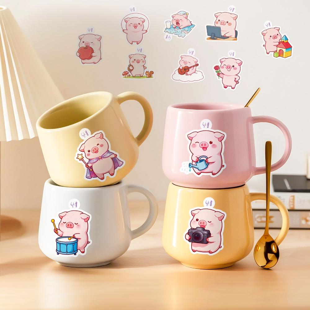 Cute Pig Stickers Waterproof Decal PVC Kawaii Cartoon Pink Piggy Sticker Decoration Water Bottles Tablets Scrapbook Phone Case.