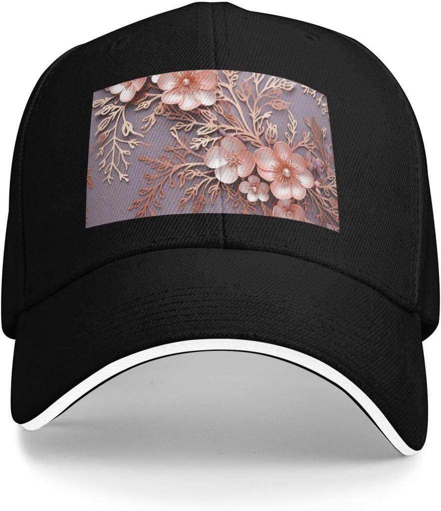 Rosa Blumenspitze Print Baseballkappe Polyester Verstellbar Sonnenschutz Lässig Golf Truckerhut