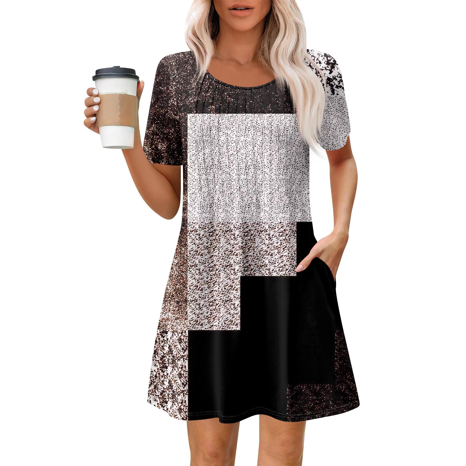 

Женское летнее платье свободного покроя для пляжного отдыха, сарафан с коротким рукавом и круглым вырезом, с карманом, с коротким рукавом, платье-рубашка L чёрный