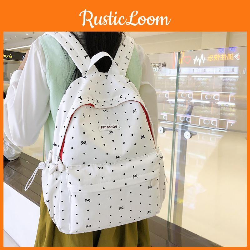 Letter Dot Printed Versatile Backpack With Lightweight Nylon For Travel School