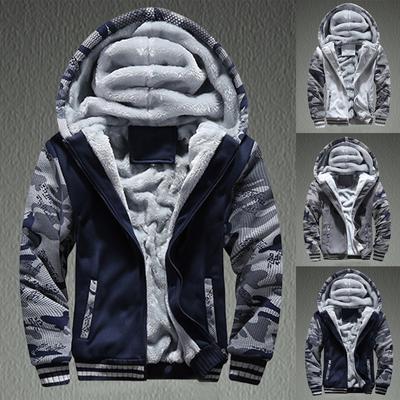 Mens Winter Warm Patchwork Fleece Hood Zipper Sweater Jacket Outwear Coat