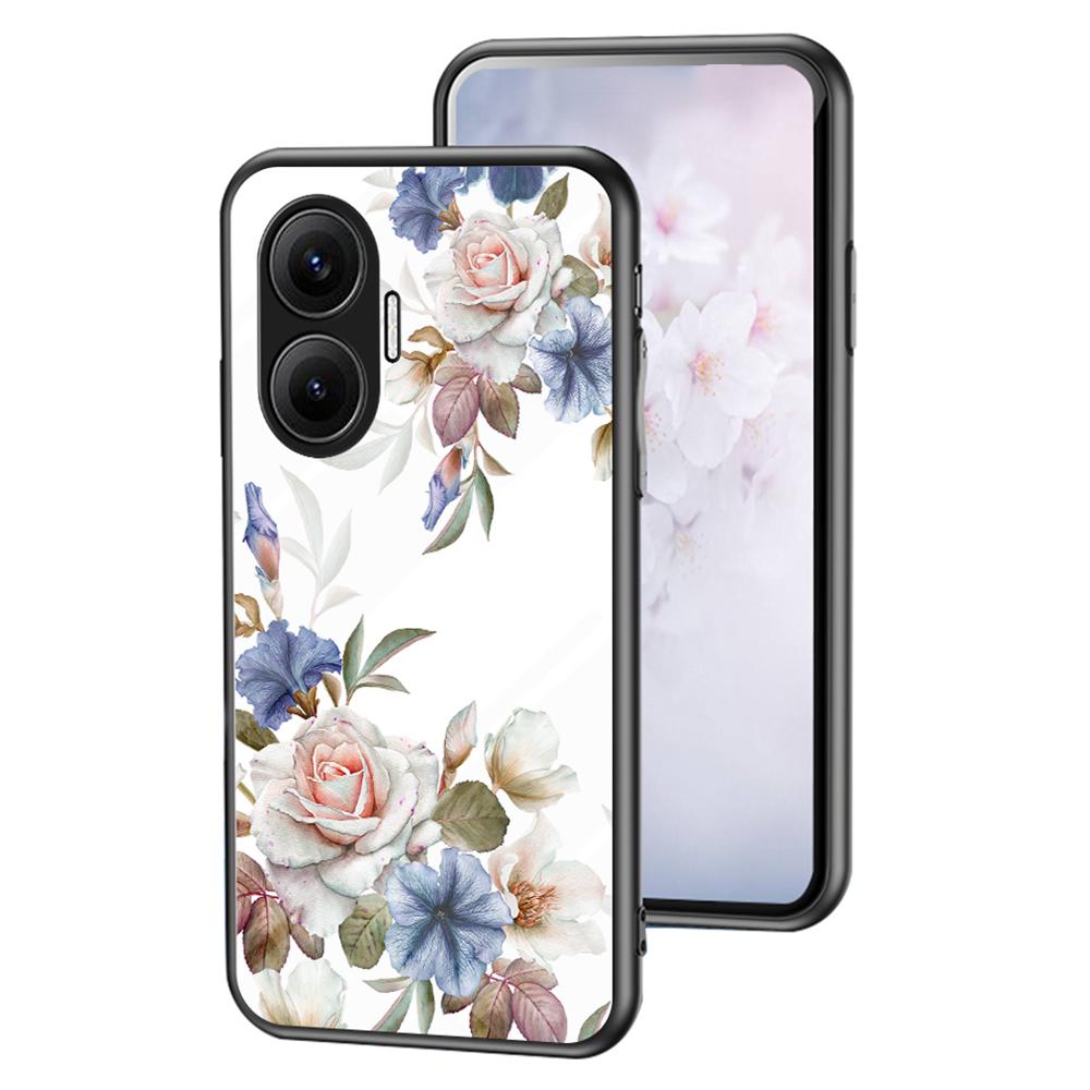 For Xiaomi Poco F7 5G/Redmi Turbo 4 Pro 5G Case Floral Pattern TPU+Tempered Glass Protective Phone Cover