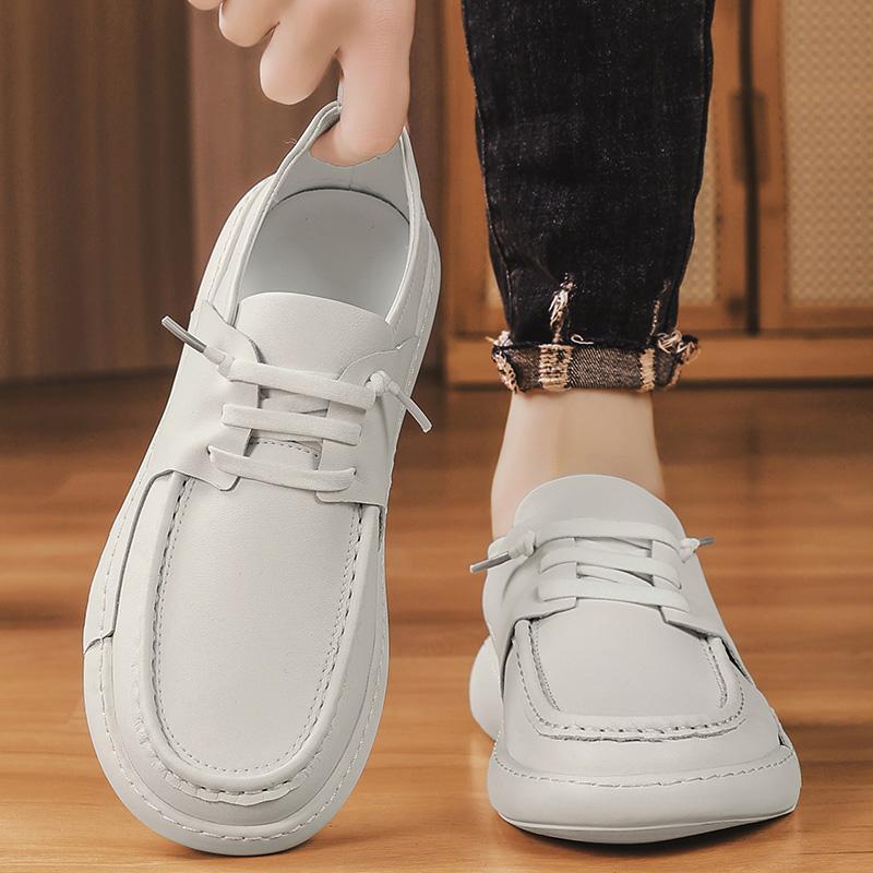 Fashion White Handmade Genuine Leather Casual Men Shoes Design Man Fashion Outdoor Youth Tide Male Board Class Footwear Casual Flats