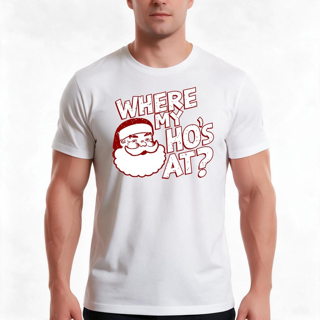 Where My Hos At Santa Claus Shirt Tshirt Summer Casual Cotton Tee Oversized Streetwear Tops Vintage Graphic Print