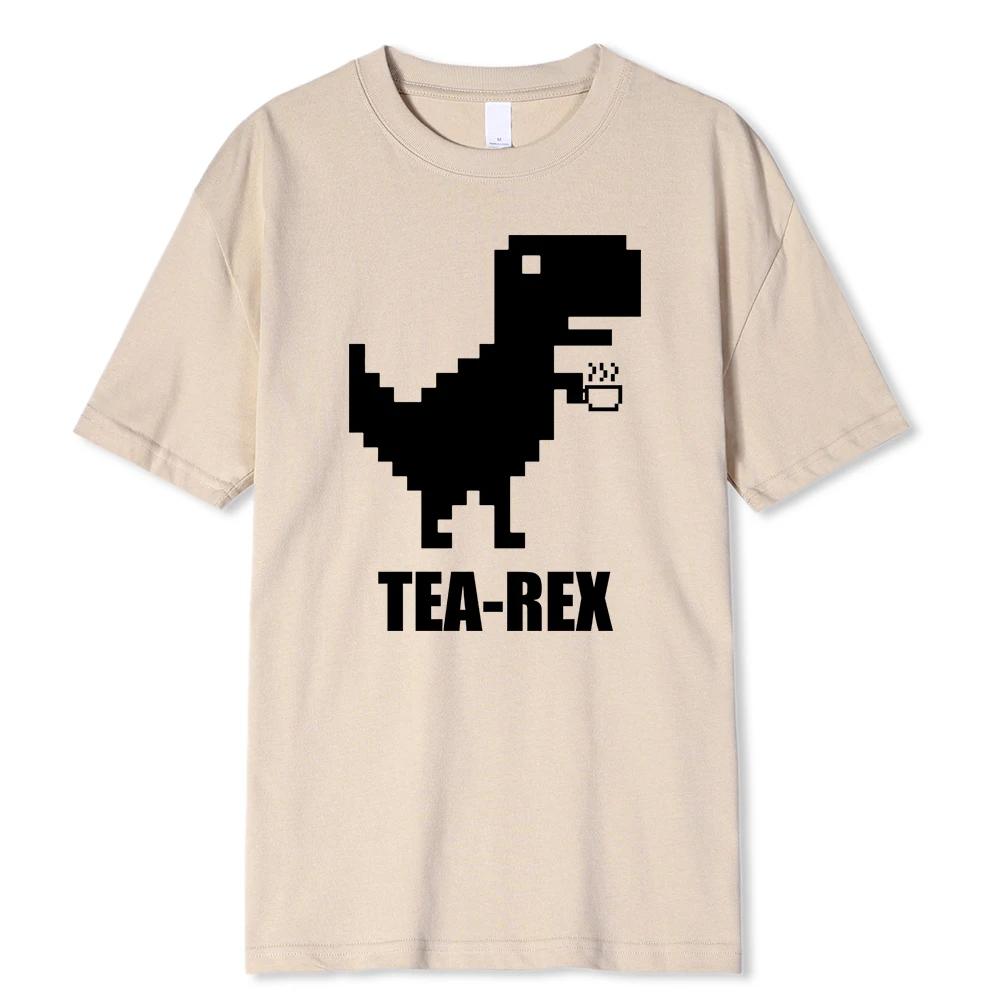 Mosaic Tyrannosaurus Rex Loves Tea Funny Printing Mens T-Shirt Cotton Loose Tees Cotton Oversized Streetwear Breathable Tshirt