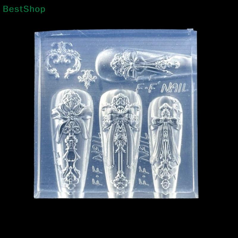 3D Silicone Nail Art Mold Relief Red Velvet Bow Design DIY Nail Art Decor Transparent Manicure Template