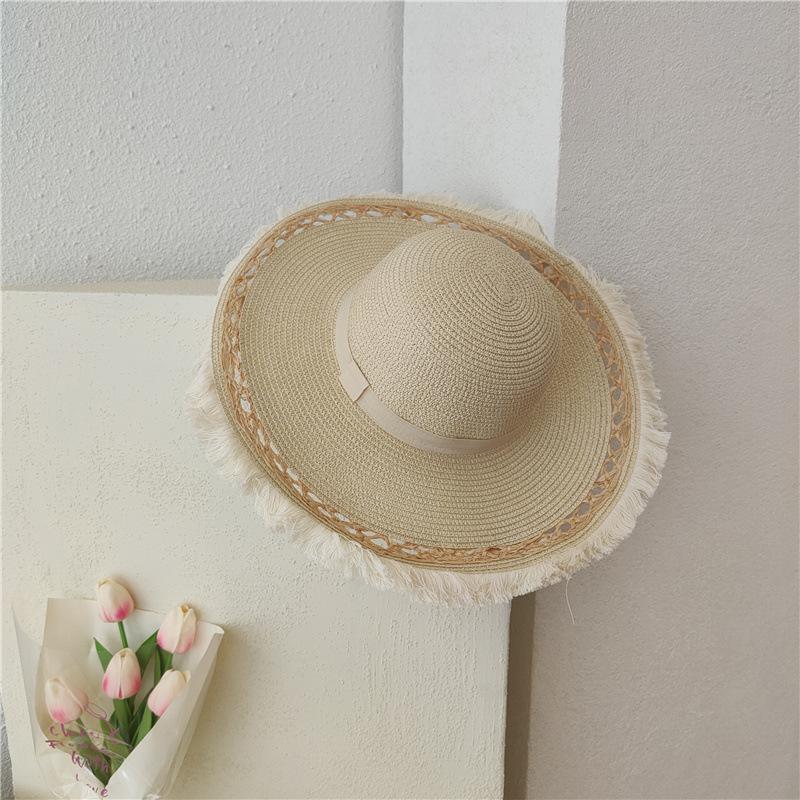 Hat Women's Summer Dome Burr Fringed Sunshade Straw Hat Seaside Vacation Beach Hat Sunshade Sun Hat