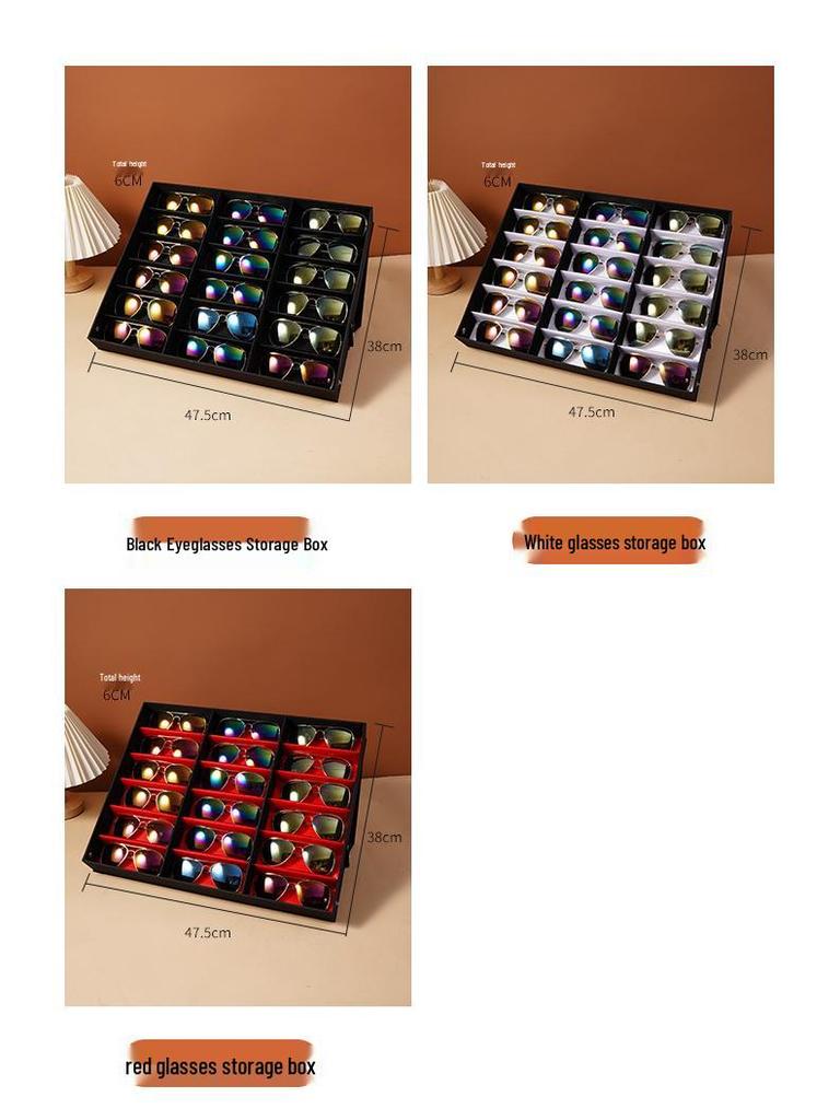 Eyeglasses & Jewelry Display Box with 18 Compartments and Stand