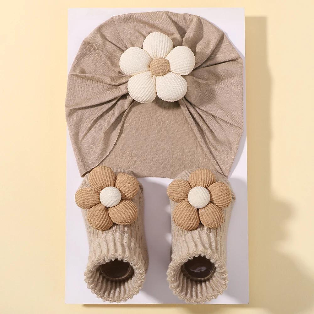 0-1Y Lovely Cartoon Baby Socks Hair Band Set Infant Toddler Non Slip Breathable Short Socks Newborn Headband Gift Photo Props