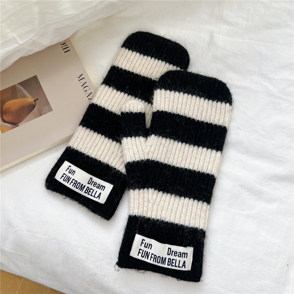 

Зимние теплые полосатые шерстяные перчатки без пальцев для женщин, мужчин, студентов и пар One Size