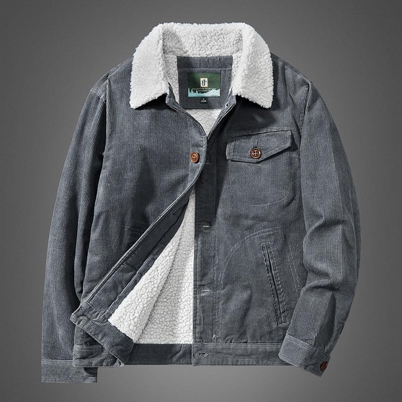 Men's Warm Corduroy Workwear Jacket, Plus Velvet Thickened, Winter Dad's Coat