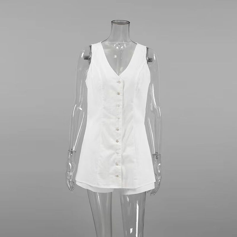 

European and American Sexy White Micro-Transparent Sleeveless Vest Shorts Suit Long Tank Top and Shorts Set White M
