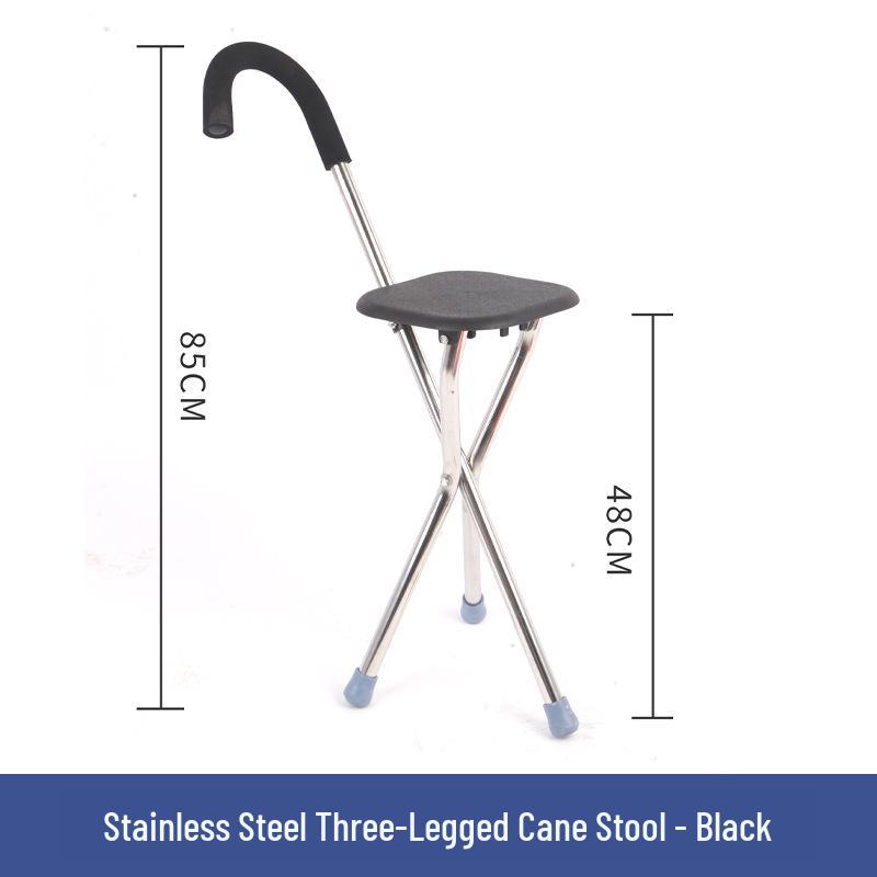 Tri-Fold Walking Cane Stool with Non-Slip Grip for Elderly & Disabled - Mountain Climbing Support