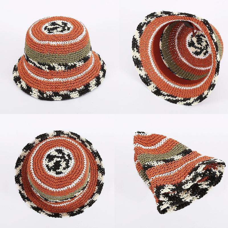 Handmade Crochet Bucket Hat Colorful Beanie Hat Wide Brim Fisherman Cap for Outdoor Summer Camping Climbing Hiking