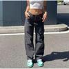 Damskie szerokie spodnie jeansowe baggy Lady Vintage Y2K Punk z niskim stanem, luźne spodnie denimowe, moda streetwearowa, trashowe długie spodnie skater