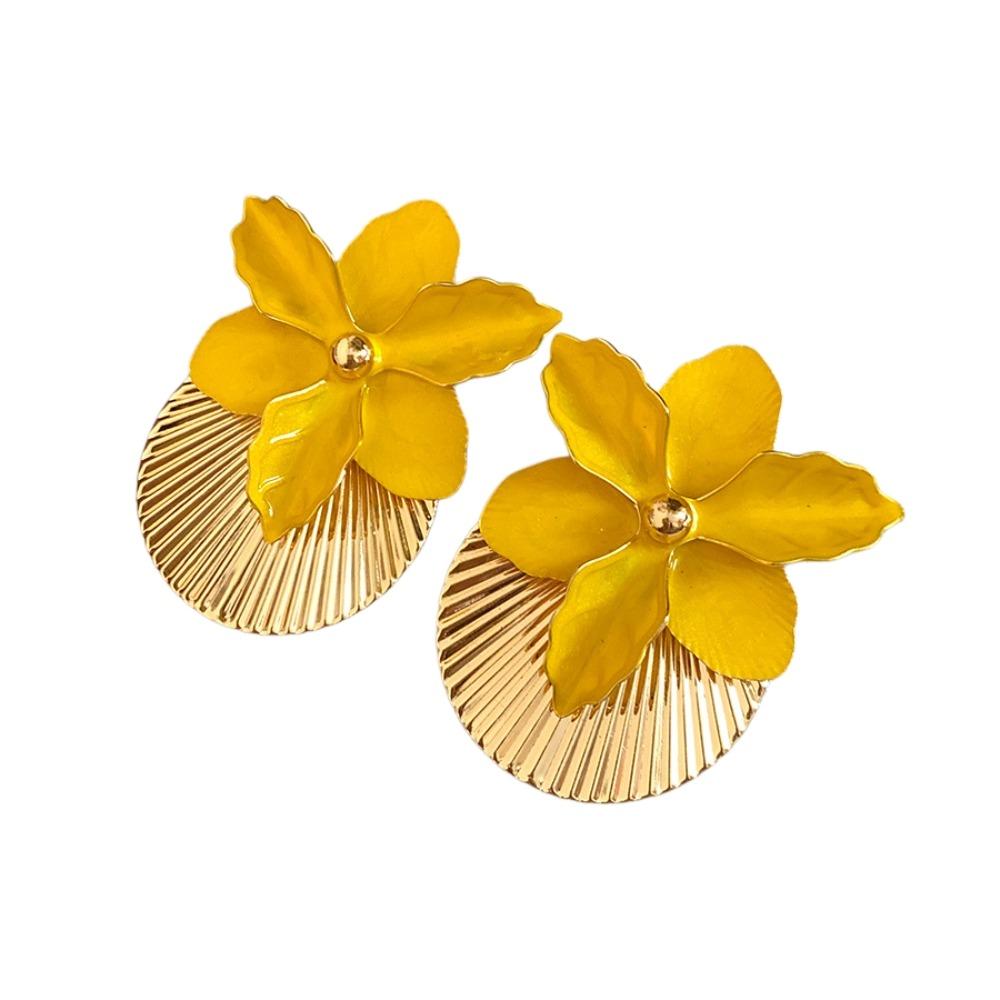 

Shell Shape Orchid Flower Shell Earrings Oil Drip Ear Pendant Floral Ear Studs Vacation Yellow 6.3cm
