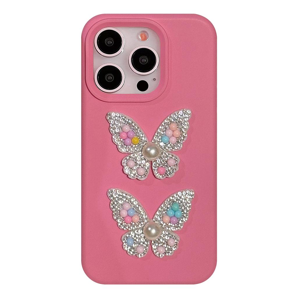 Colorful Beads and Diamond Butterfly for 17promax for Apple 16 Mobile Phone Case for Iphone14 Three-dimensional 1311 Light Luxury