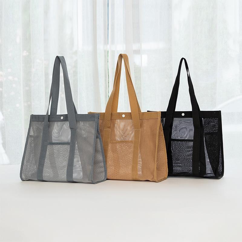 2025  Korean Beach Bag  Mesh Hollow Fitness Shoulder Bag Leisure Swimming Bag Travel Storage Washbag