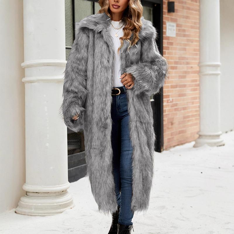 9 Autumn and Winter European Size Plus Imitation Fur Women's Coat Cold-proof Plush Long Coat