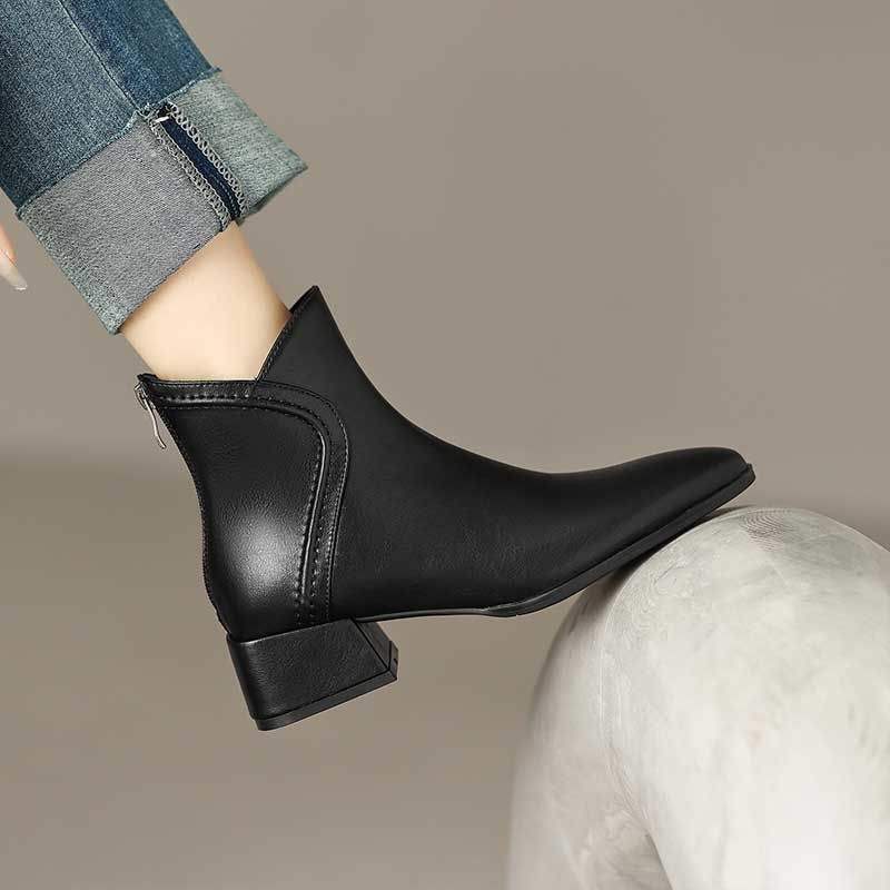 Retro Brown Chelsea Boots Pointed Short Boots Women's Spring and Autumn Single Boots Thick Heel Skinny Boots Middle Heel Martin Boots and Ankle Boots