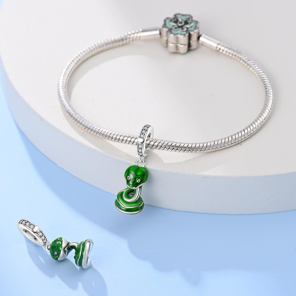 Original Charms Copper Small Green Snake Pendant Beads Fit Bracelet Women Jewelry Making Diy Gift