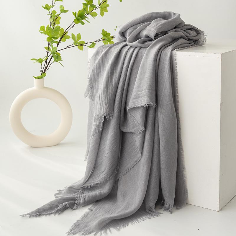 Spring & Summer Lightweight Sunscreen Shawl: Imitation Cotton-Linen, High-End Silk Gauze Scarf, Solid Color for Women