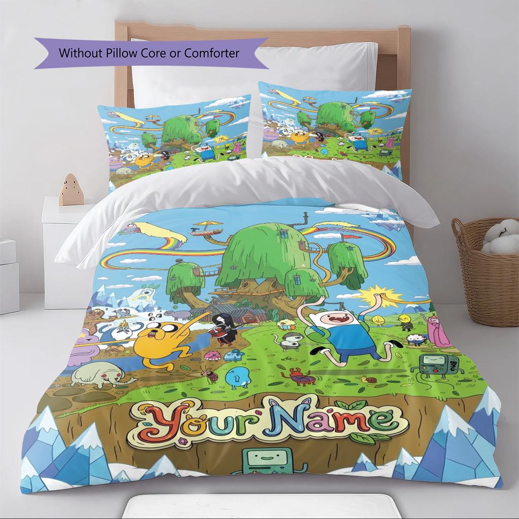 Name Custom Adventure-Time Pattern Bedding Set Quilt Cover Pillowcase Home Decor Gift (1 * duvet cover + 2 * pillowcase, without core)