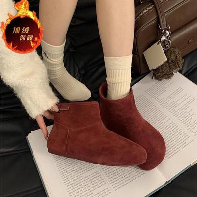 Retro Red Thick-soled Fur Integrated Snow Boots, Piled and Thickened Small Potato Snow Boots, Winter Warm Birkenstock Short Boots