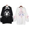 Harajuku Pentagram Lace Embossed Women's Polar Hoodies Punk Gothic Cute Bunny Oversize Hooded Velvet Sweatshirt Jersey Streetwear
