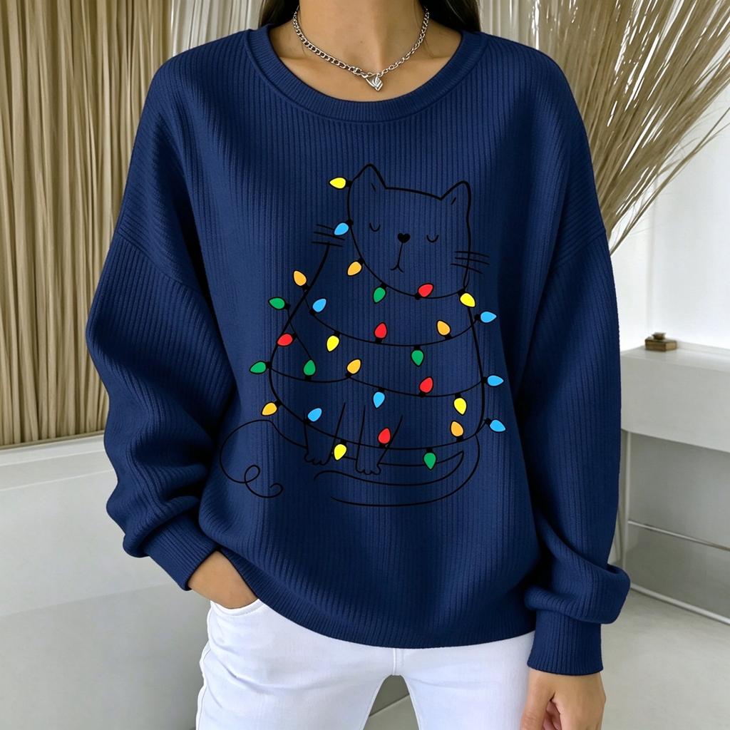 Women's Casual Loose Fit Crewneck Printed Long Sleeve Sweatshirt Pullover Top for Everyday Wear