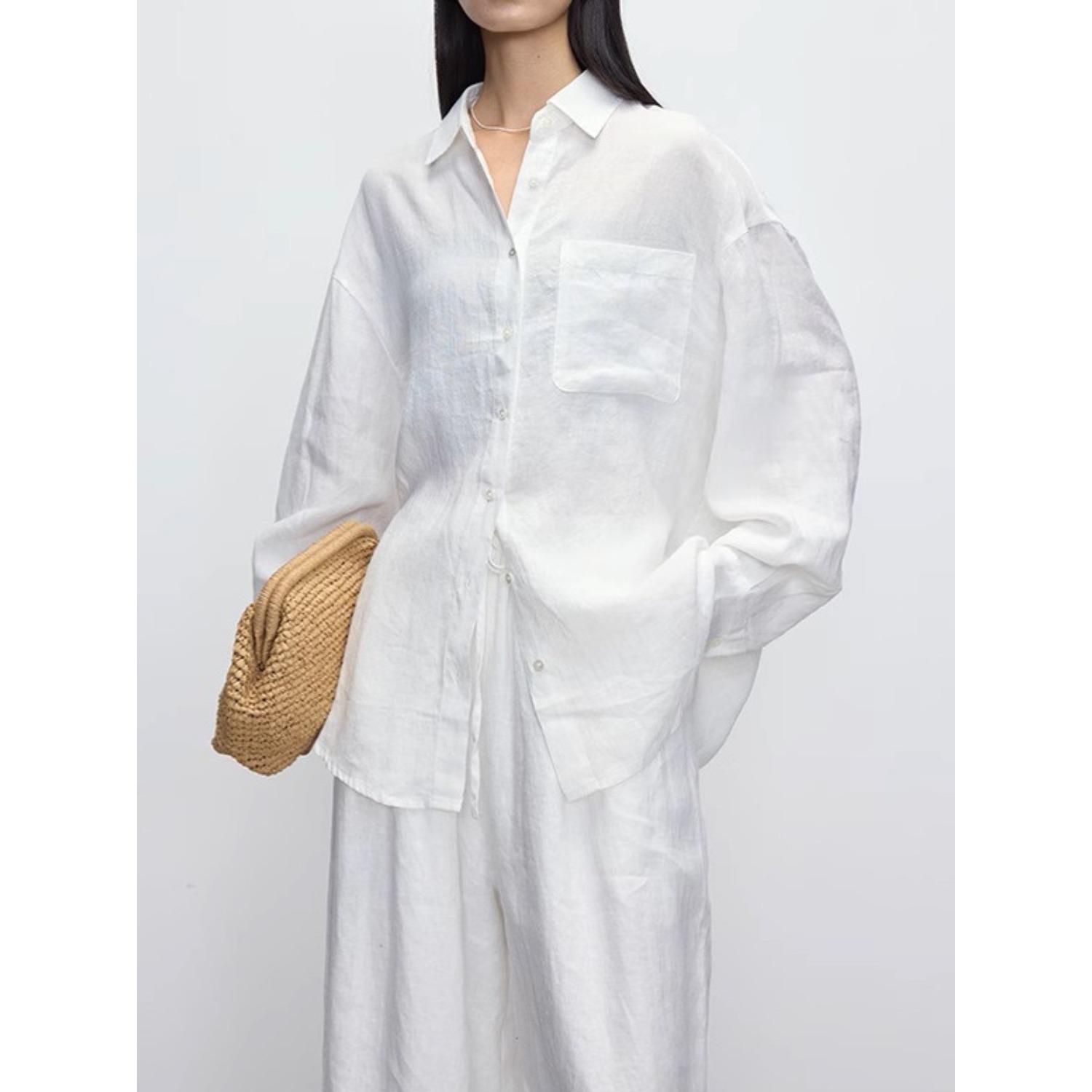 Women s Collared Long Sleeve Button Down Shirt Oversized Linen Blouse Casual Top S