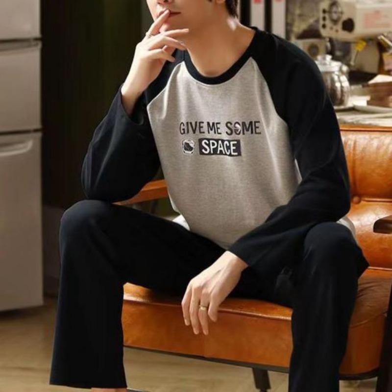 2 Teile/satz Männer Pyjamas Set Herbst Oansatz Langarm Plaid Brief Drucken Tops Elastische